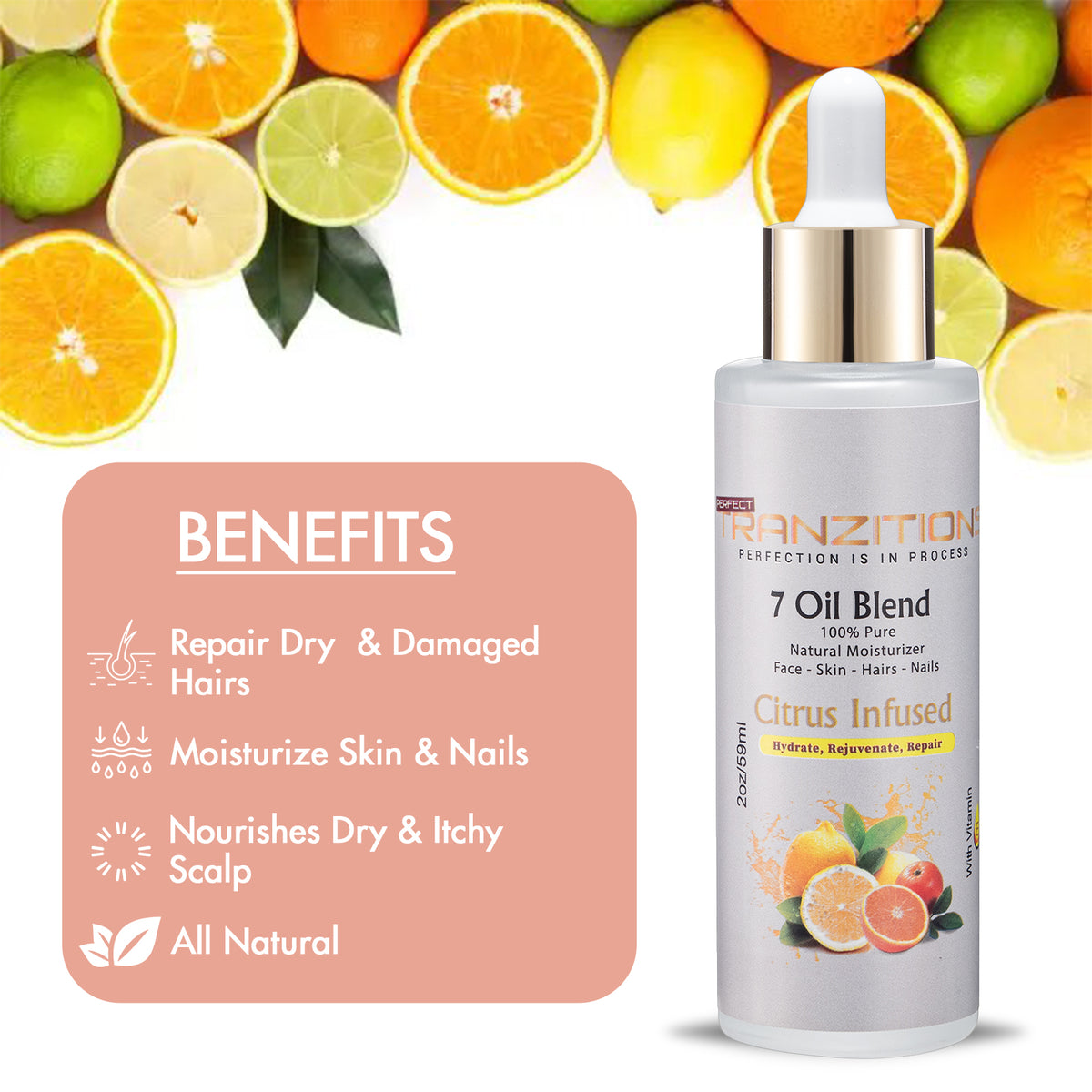Citrus Uplifting Conditioning Hair Oil For Dry Scalp Cold Pressed Coconut,Apricot,Sweet Almond & Castor Oil With Vitamin E Quick-Absorbing Hydrating Body Oils For Women with Dry Skin All Natural Oil For Hair