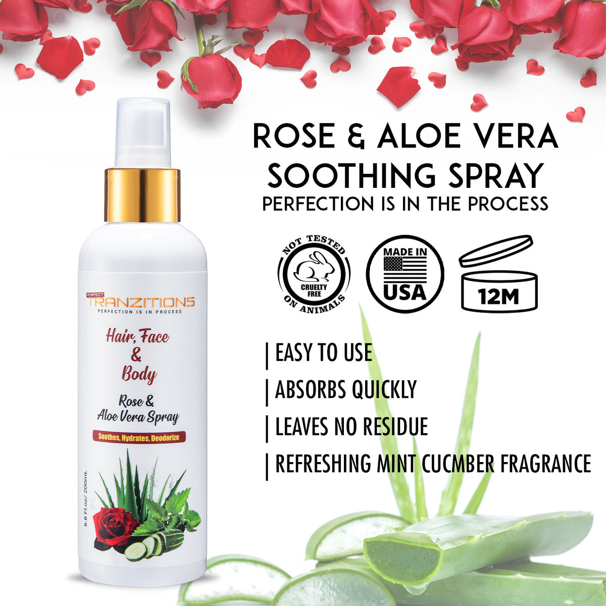 Aloe Vera & Rose Water For Hair For Locs Organic Rose Water Loc Moisturizer Spray For Dreads - Nourishing & Moisturizing Rose Water Spray For Hair & Scalp Refreshing Natural Loc Spray 6.8oz