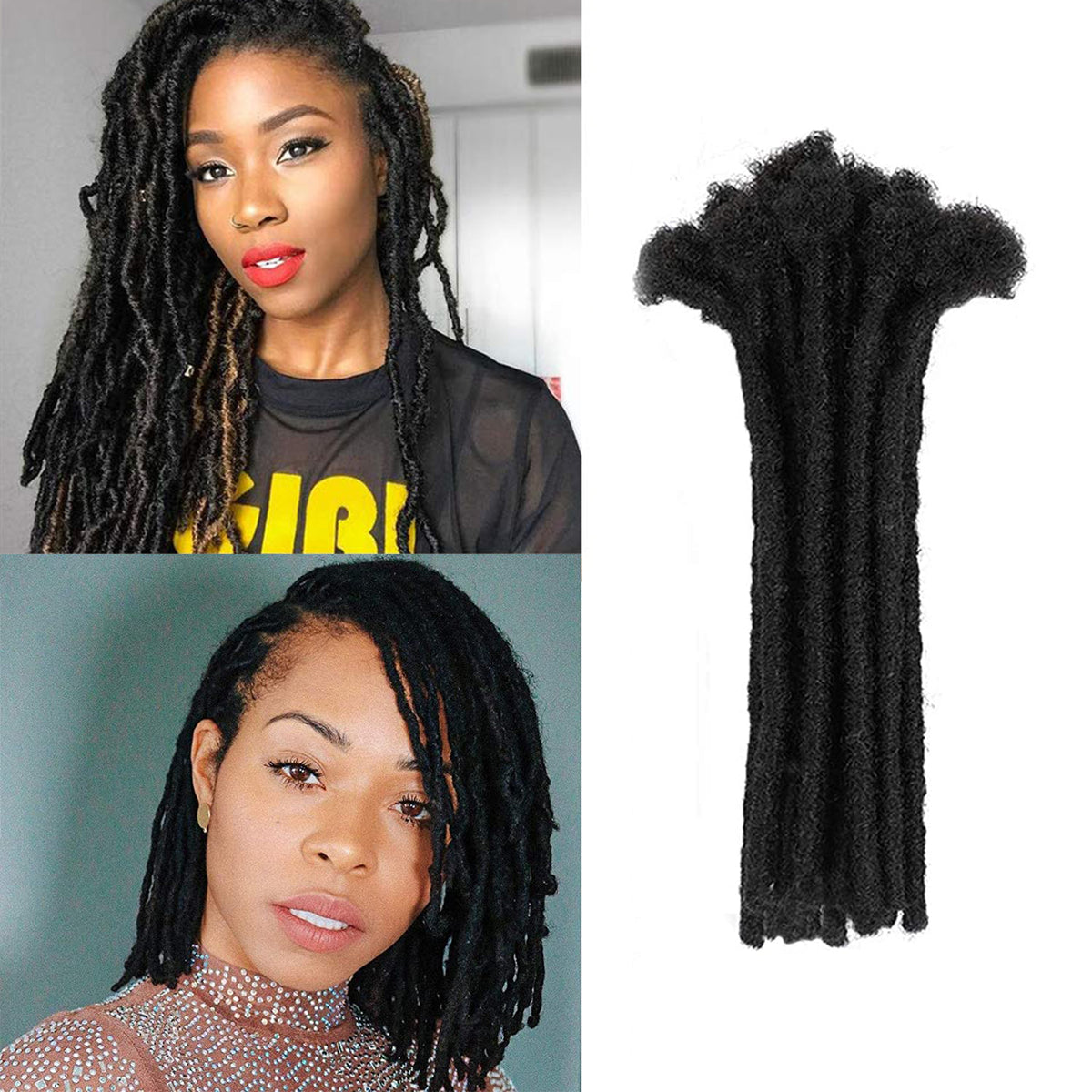 100% Human Hair Dreadlock Extensions 8 Inch 5 Strands Handmade Natural Loc Extensions Human Hair Bundle Dreads Extensions For Woman & Men Can Be Dyed/Bleached  (8 Inch 5 Strands, 0.8cm Natural Black)