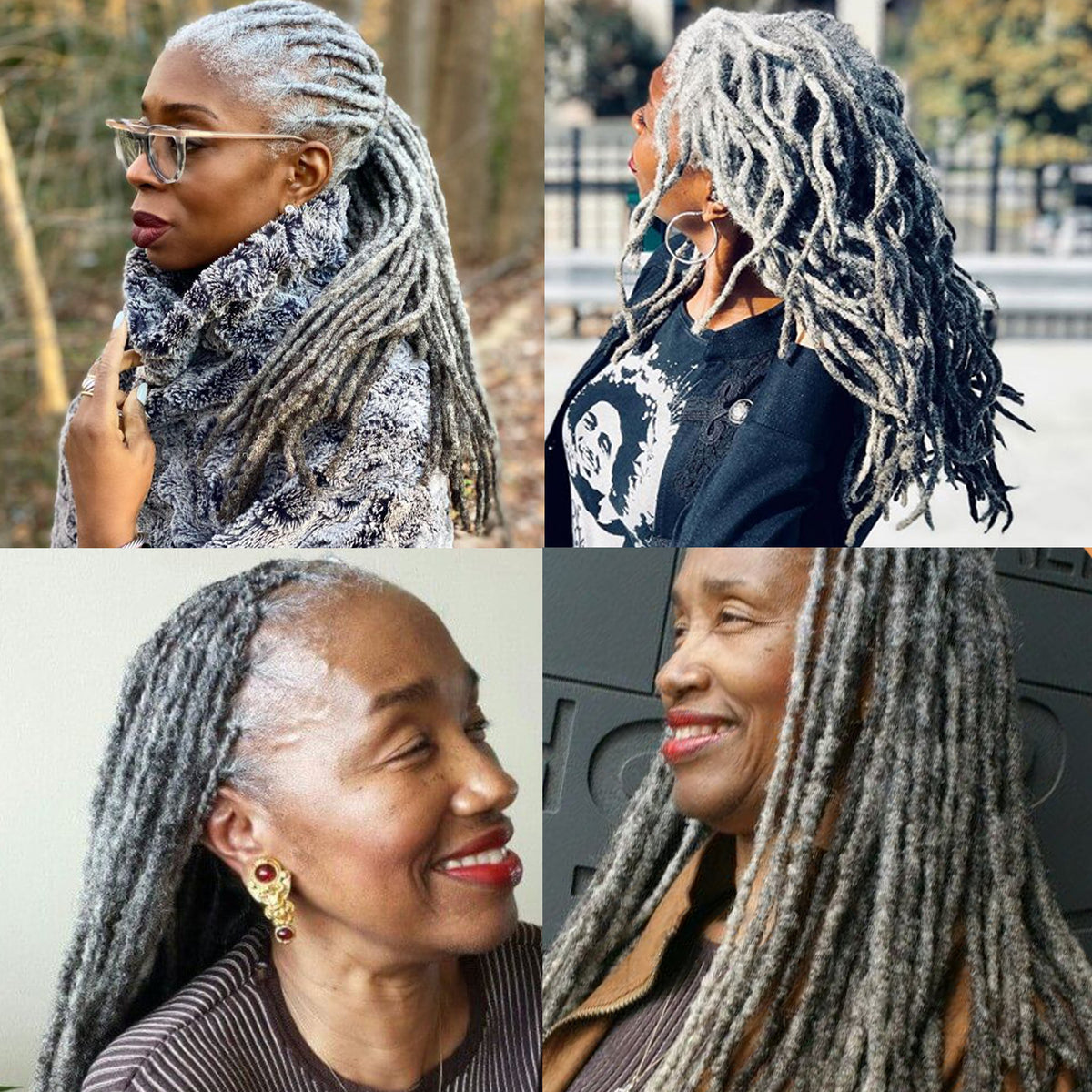 100% Human Hair Grey Dreadlock Extensions 16Inch 10 Strands Handmade Natural Loc Extensions Human Hair Bundle Dreads Extensions For Woman & Men Can be Dyed & Bleached (Gray 16inch length 0.6cm Width)