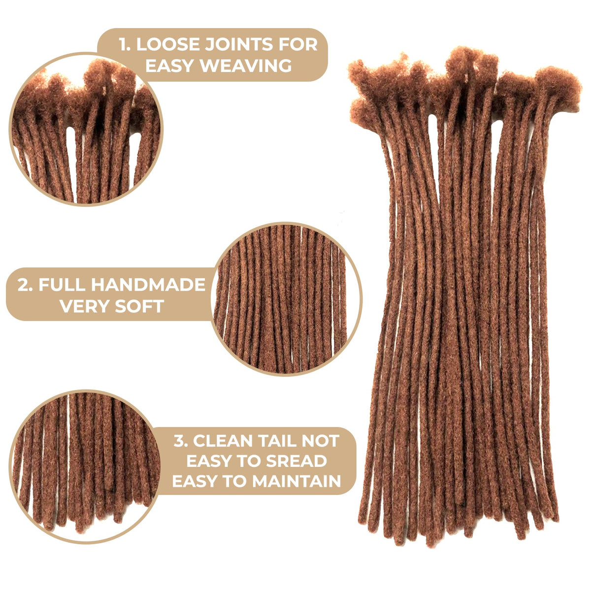 100% Human Hair Dreadlock Extensions 8 Inch 10 Strands Handmade Natural Loc Extensions Human Hair Bundle Dreads Extensions For Woman & Men Can Be Dyed/Bleached  (8 Inch 10 Strands, 0.8cm #33)