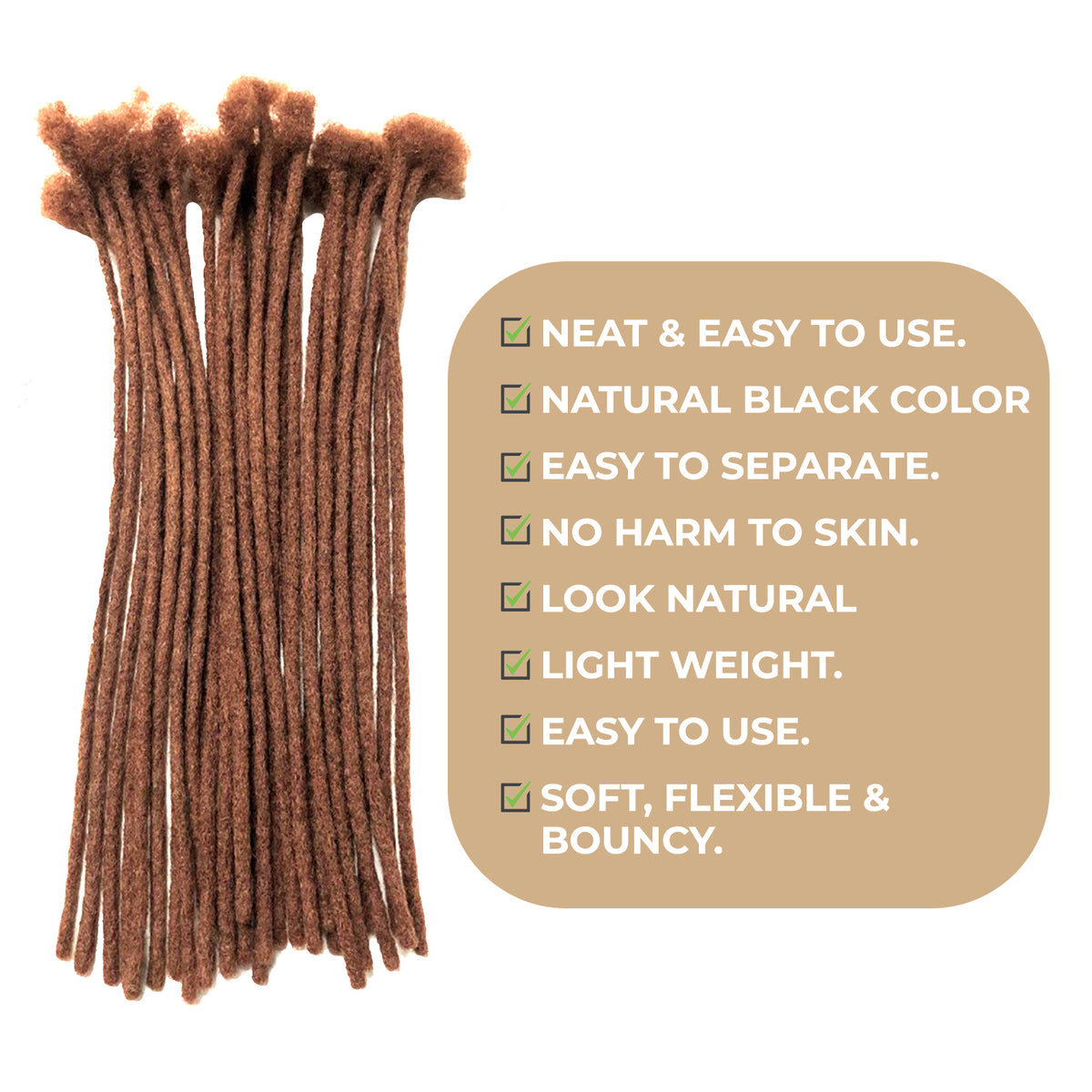 100% Human Hair Dreadlock Extensions 16Inch 10 Strands Handmade Natural Loc Extensions Human Hair Bundle Dreads Extensions For Woman & Men Can Be Dyed/Bleached (Brown/33, 16inch length 0.2 cm Width)