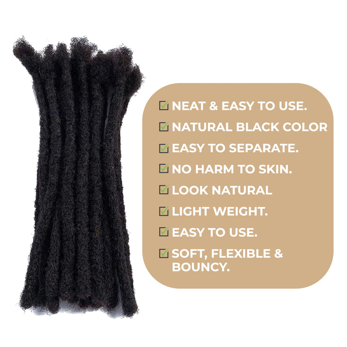 100% Human Hair Dreadlock Extensions 8Inch 10 Strands Handmade Natural Loc Extensions Human Hair Bundle Dreads Extensions For Woman & Men Can Be Dyed/Bleached (Natural Black 8 inch length 0.2cm Width