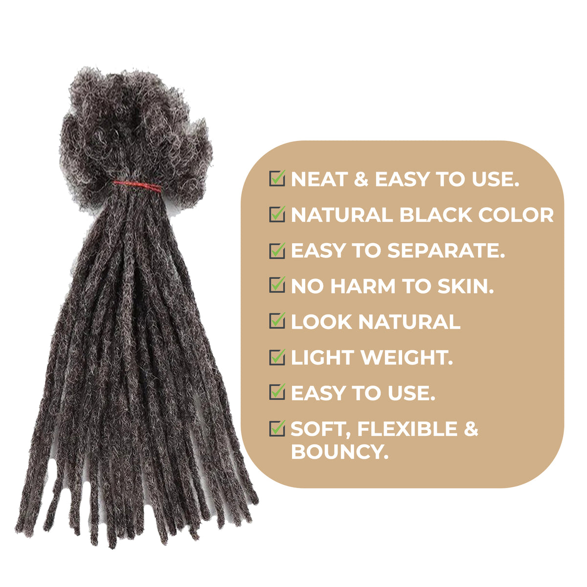 100% Human Hair Dreadlock Extensions 16 Inch 10 Strands Handmade Natural Loc Extensions Human Hair Dreads Extensions For Woman & Men Can Be Dyed/Bleached  (16inch 10 strands, 0.4cm Salt & Pepper)